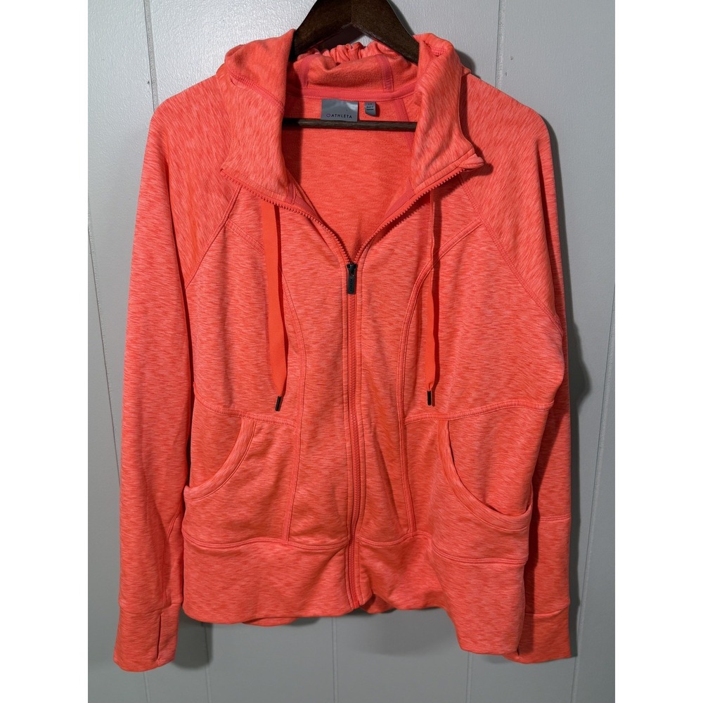 Athleta Women's 1X Plus Zip Hoodie Coral Heathered Stretch Activewear Jacket